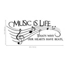 Printique Music is Life Inspirational Quote Vinyl Wall Art Decal- 13" x 30" Decoration Sticker - Music Vinyl Sticker - Life Quote Vinyl Sticker - Living Room Vinyl Decal - Removable Vinyl Stickers Black 13" x 30"
