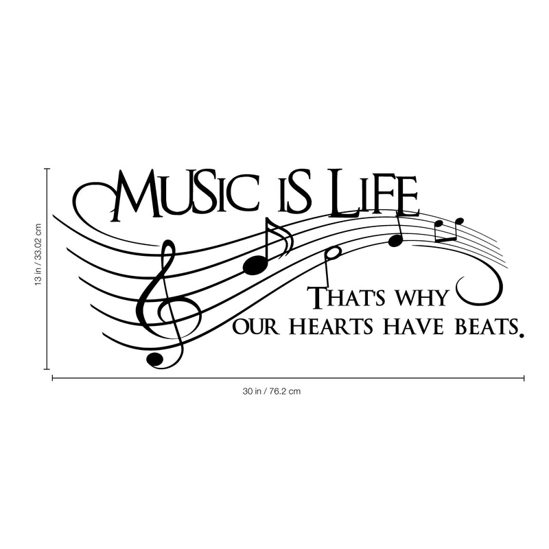 Printique Music is Life Inspirational Quote Vinyl Wall Art Decal- 13" x 30" Decoration Sticker - Music Vinyl Sticker - Life Quote Vinyl Sticker - Living Room Vinyl Decal - Removable Vinyl Stickers Black 13" x 30"