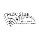 Imprinted Designs Music Is Life. That’s Why Our Hearts Have Beats Vinyl Wall Decal Sticker Art 26" X 60" Black 26" x 60"