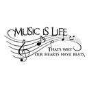 Imprinted Designs Music Is Life. That’s Why Our Hearts Have Beats Vinyl Wall Decal Sticker Art 31" X 72" (2.5 Ft X 6 Ft) Black 31" x 72"