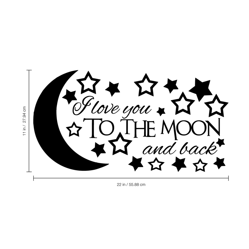 Imprinted Designs I Love You to The Moon and Back Vinyl Wall Decal Sticker Art Black 23" x 12" 3
