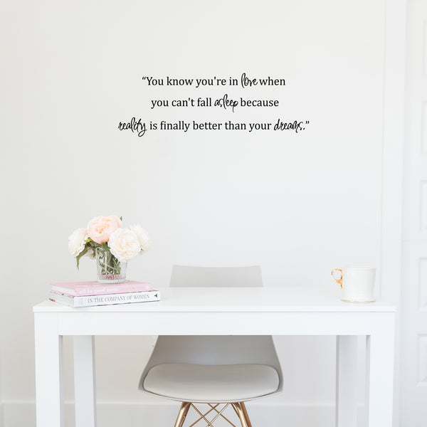 You Know You're in Love When... Dr Seuss Quote Vinyl Wall Decal Sticker Art - Love Quote Vinyl Decal - Motivational Quote Vinyl Decal