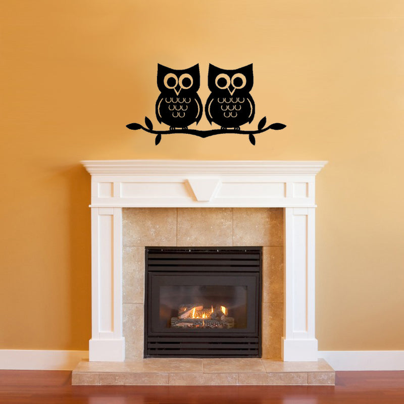 Imprinted Designs Two Owls on a Branch Vinyl Wall Decal Nursery Owl Black 30" x 15"
