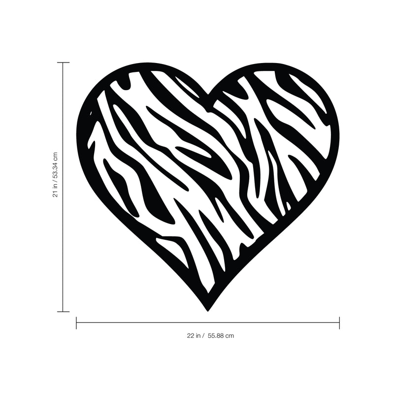 Imprinted Designs Zebra Striped Print Heart Wall Decal Sticker Art Black 21" x 22"