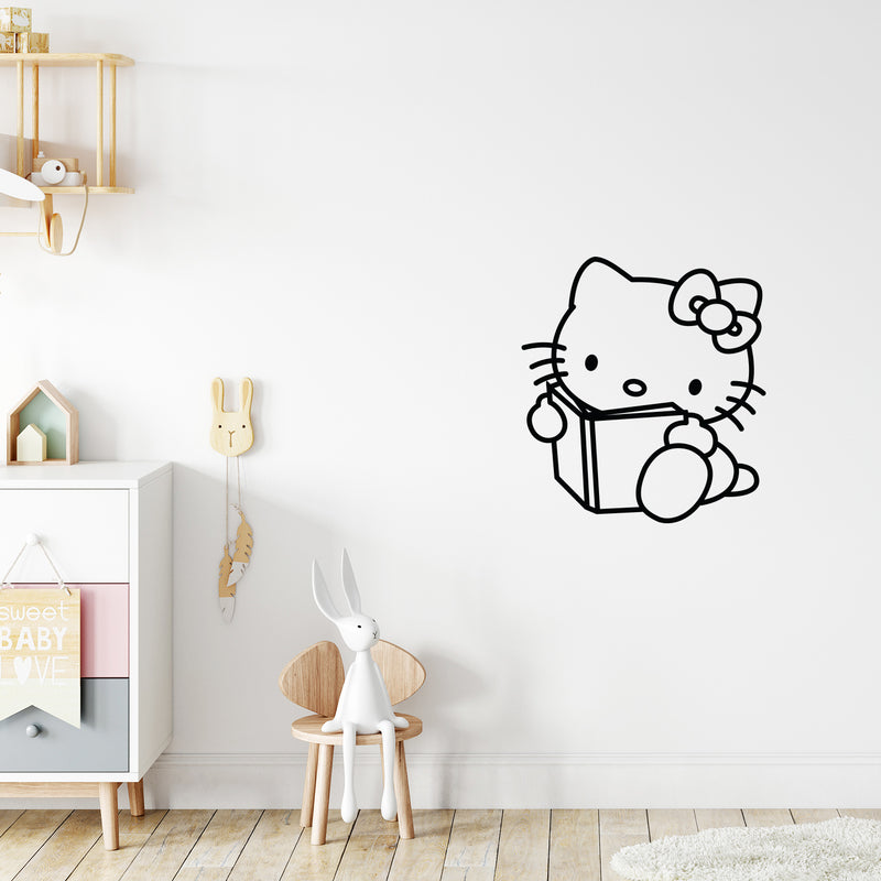 Imprinted Designs Reading Hello Kitty Inspired Wall Decal Sticker Art Mural Black 22" x 23"