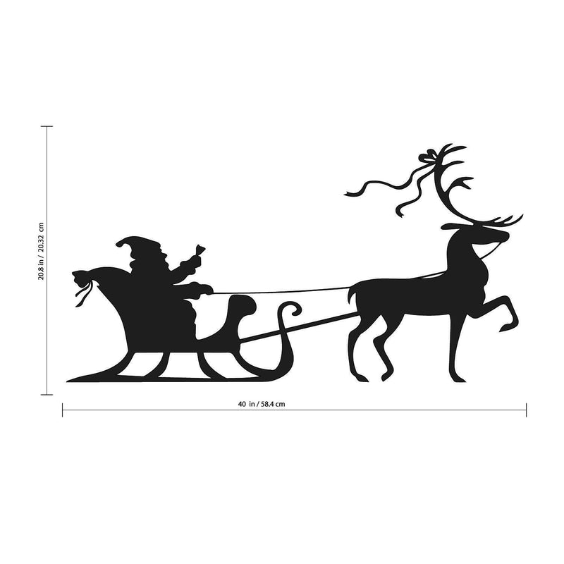 Christmas Holiday Santa’s Sleigh and Reindeer Vinyl Wall Art Decal - 20.ecoration Vinyl Sticker - Red   2