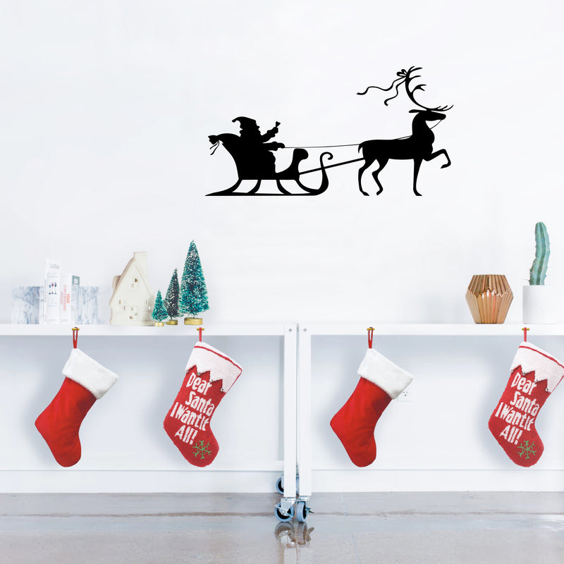Christmas Holiday Santa’s Sleigh and Reindeer Vinyl Wall Art Decal - 20.ecoration Vinyl Sticker - Red   3