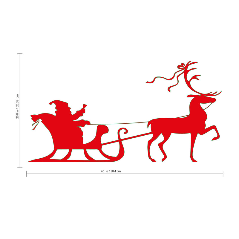 Christmas Holiday Santa’s Sleigh and Reindeer Vinyl Wall Art Decal - 20.ecoration Vinyl Sticker - Red   5