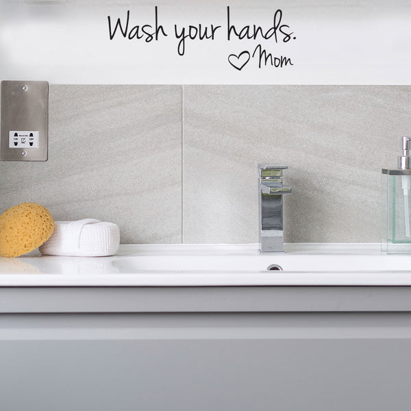 Printique Wash Your Hands Love Mom Quote Bathroom Wall Stickers Waterproof Art Vinyl Decal Bathroom Wall Decor -