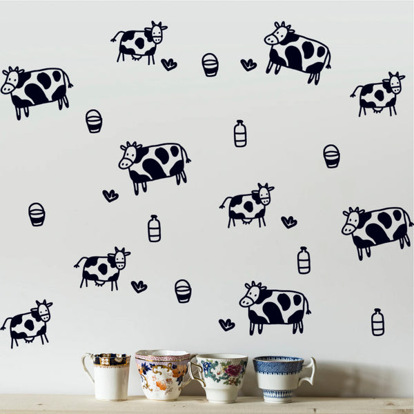 Set of 17 Vinyl Wall Art Decal - Cow - Cool Adhesive Sticker Cute Farm Animal Design for Baby Kids Room Bedroom Playroom School Classroom Nursery Decor