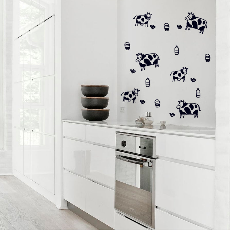 Cow Print Peel and Stick Decals - Kitchen Wall Art Vinyl Decal - 27" X 14" Restaurant Decor Vinyl Sticker - Farm Animal Wall Decor - Country Kitchen Vinyl Stickers Black 27" x 14" 2