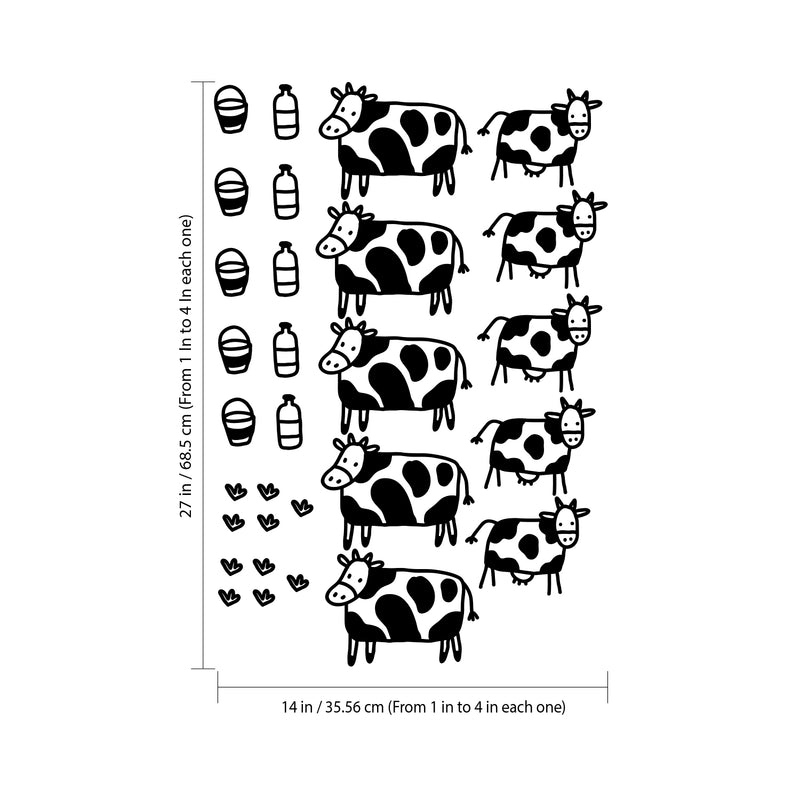 Set of 17 Vinyl Wall Art Decal - Cow - Cool Adhesive Sticker Cute Farm Animal Design for Baby Kids Room Bedroom Playroom School Classroom Nursery Decor   3