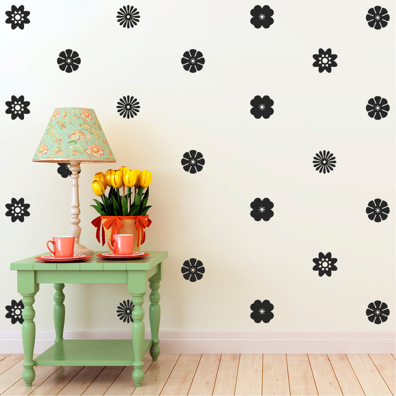 24 Pack of Beautiful Flowers Vinyl Wall Art Decal - 3" x 3" - Bedroom Living Room Wall Decoration - Apartment Vinyl Decal Wall Decor - Kids Room Vinyl Wall Decals - Cute Floral Wall Decor Decals Black 3" x 3" 2