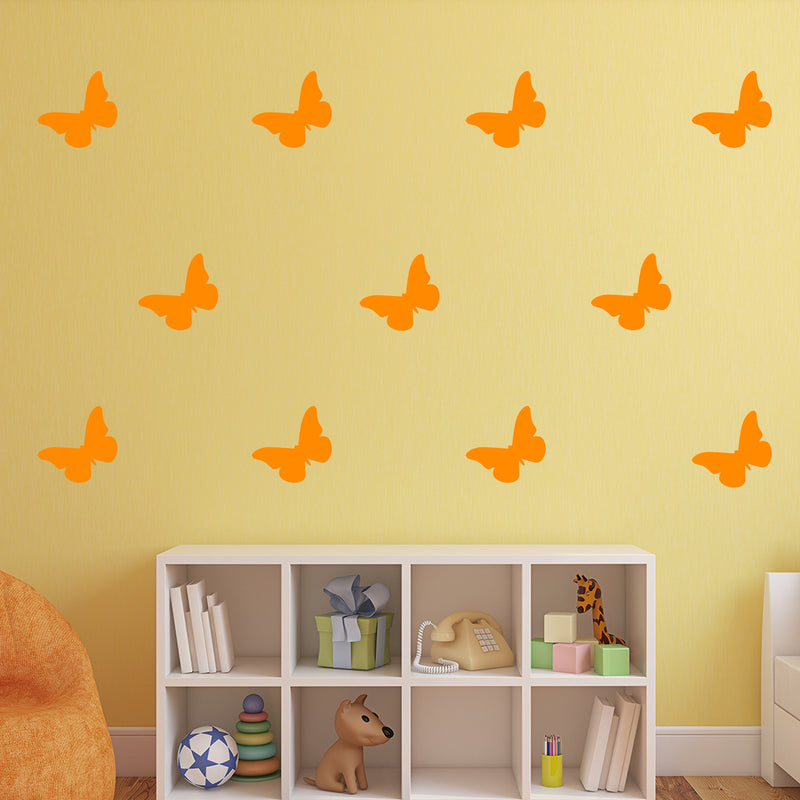 Set of 30 Butterflies Vinyl Wall Art Decals - 5" x 5" - Bedroom Vinyl Wall Decor Stickers - Apartment Vinyl Decal Decor - Kids Room Butterfly Pattern Vinyl Wall Art (5" x 5"; Orange) Orange 5" x 5" 2