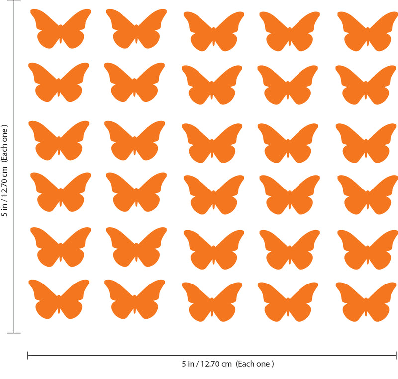 Set of 30 Butterflies Vinyl Wall Art Decals - 5" x 5" - Bedroom Vinyl Wall Decor Stickers - Apartment Vinyl Decal Decor - Kids Room Butterfly Pattern Vinyl Wall Art (5" x 5"; Orange) Orange 5" x 5" 3