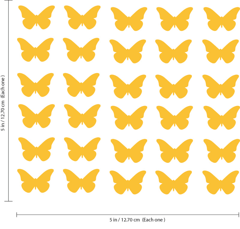 Set of 30 Butterflies Vinyl Wall Art Decals - 5" x 5" - Bedroom Vinyl Wall Decor Stickers - Apartment Vinyl Decal Decor - Kids Room Butterfly Pattern Vinyl Wall Art (5" x 5"; Yellow) Yellow 5" x 5" 3