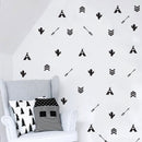 Set of 36 Tribal Wall Decals - 1.5" x 1.5" - Bedroom Wall Art Vinyl Stickers - Apartment Vinyl Decal - Kids Room Vinyl Wall Stickers - Cactus and Arrows Wall Pattern Decals Black 1.5" x 1.5"