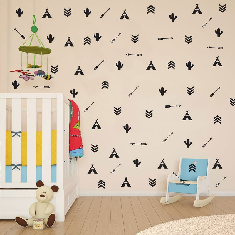 Set of 36 Tribal Wall Decals - 1. - Bedroom Wall Art Vinyl Stickers - Apartment Vinyl Decal - Kids Room Vinyl Wall Stickers - Cactus and Arrows Wall Pattern Decals   2