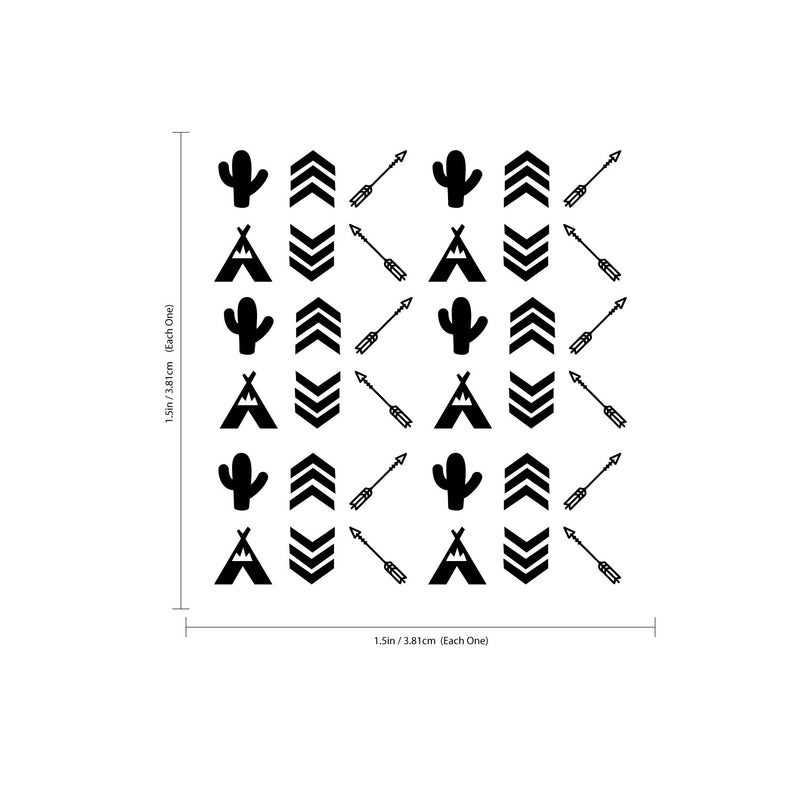 Set of 36 Tribal Wall Decals - 1. - Bedroom Wall Art Vinyl Stickers - Apartment Vinyl Decal - Kids Room Vinyl Wall Stickers - Cactus and Arrows Wall Pattern Decals   3
