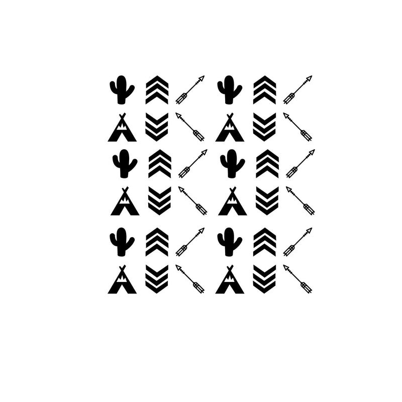 Set of 36 Tribal Wall Decals - 1.5" x 1.5" - Bedroom Wall Art Vinyl Stickers - Apartment Vinyl Decal - Kids Room Vinyl Wall Stickers - Cactus and Arrows Wall Pattern Decals Black 1.5" x 1.5" 4