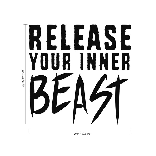 Release Your Inner Beast - Inspirational Gym Quotes Wall Art Vinyl Decal - Workout Wall Decals - Gym Wall Decal Stickers - Fitness Vinyl Sticker - Motivational Gym Vinyl Decals