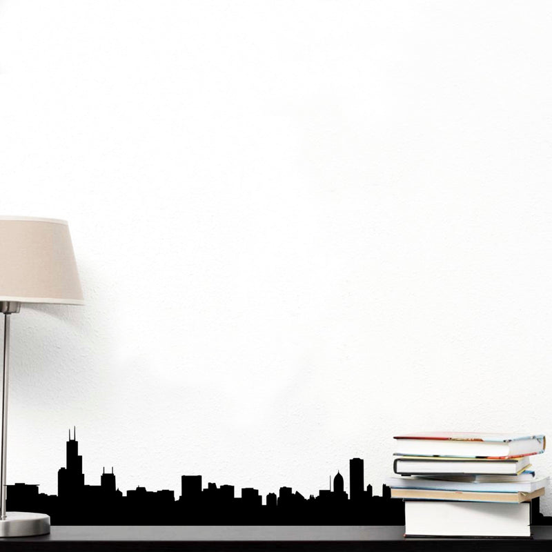 Vinyl Wall Art Decal - City Silhouette Skyline - 9" x 50" Decoration Vinyl Sticker - Living Room Office Removable Wall Decor Sticker Decals Black 9" x 50" 2