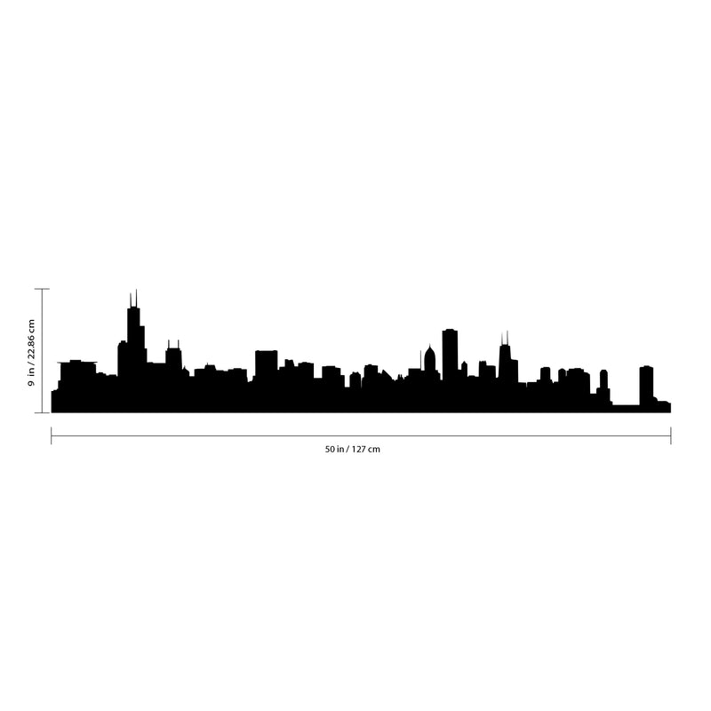 Vinyl Wall Art Decal - City Silhouette Skyline - 9" x 50" Decoration Vinyl Sticker - Living Room Office Removable Wall Decor Sticker Decals Black 9" x 50" 3