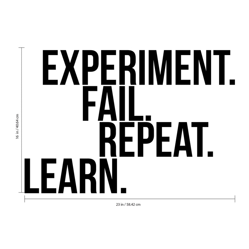 Vinyl Wall Art Decal - Experiment Fail Repeat Learn Motivational Quote - 16" x 23" - Home Work Office Wall Decor - Inspirational Sayings Words - Removable Sticker Decals Black 16" x 23" 3