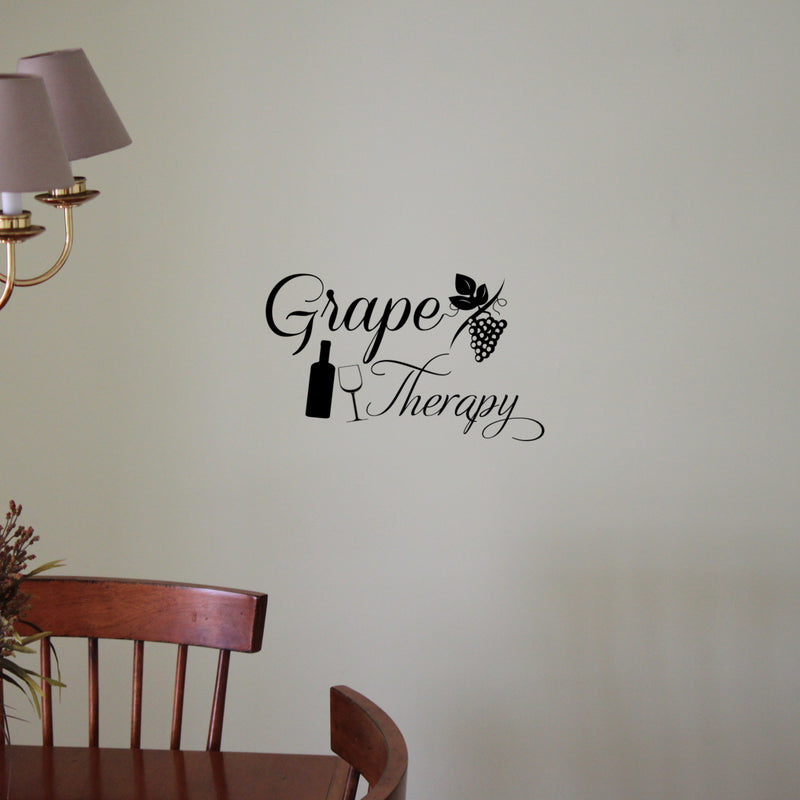 Grape Therapy Funny Wall Decals - Vinyl Wall Art Decal - Funny Wine Quote Wall Decals - Living Room Wall Decor Stickers - Winery Signs - Bar Decals (9" x 14") Black 12" x 14" 2