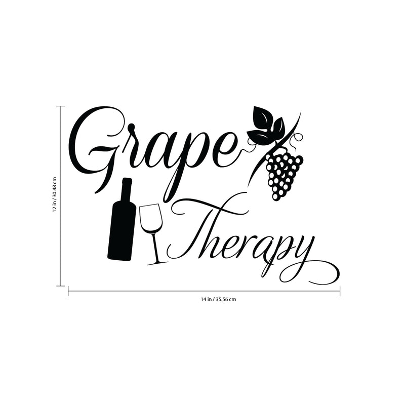 Grape Therapy Funny Wall Decals - Vinyl Wall Art Decal - Funny Wine Quote Wall Decals - Living Room Wall Decor Stickers - Winery Signs - Bar Decals (9" x 14") Black 12" x 14" 3