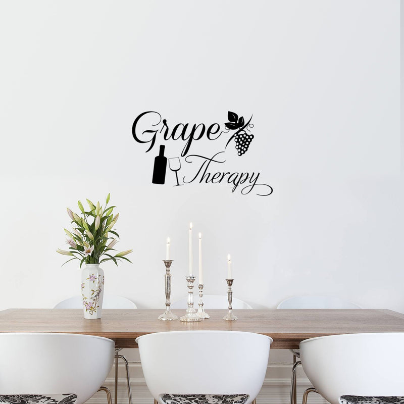 Grape Therapy Funny Wall Decals - Vinyl Wall Art Decal - Decoration Vinyl Sticker - Living Room Wall Decor Stickers - Winery Signs - Bar Decals (15" x 23") Black 15" X 23"