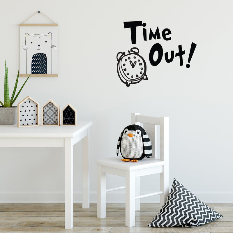 Vinyl Wall Art Decal - TIME Out Analog Clock - 18" x 22" - Boys Girls Nursery Room Unisex Childrens Toddlers Bedroom Home Decor Sayings Wall Art - Removable Sticker Decals Black 18" x 22" 2
