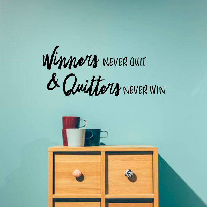 Winners Never Quit & Quitters Never Win - Inspirational Life Quote - Wall Art Vinyl Decal - Decoration Vinyl Sticker - Motivational Gym Quotes Wall Decor - Fitness Wall Decals   3