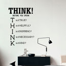 Vinyl Wall Art Decal - Think! Before You Speak - 34" x 23" - Modern Motivational Home Bedroom Living Room Office Quote - Trendy Positive Work School Apartment Classroom Decor (34" x 23"; Black) Black 34" x 23" 2
