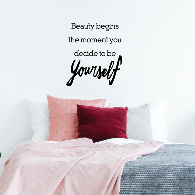 Vinyl Wall Art Decal - Beauty Begins The Moment You Decide to Be Yourself - 26" x 23" - Coco Chanel Inspirational Quote for Home Bedroom Living Room Office Work Decoration (26"x 23"; Black) Black 26" x 23" 4