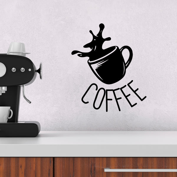 Coffee Cup Sign - Wall Art Decal - Cafe Wall Decor - Peel Off Vinyl Stickers for Walls - Cute Vinyl Decal Decor - Coffee Lovers Gift - Coffee Wall Art Decoration - Kitchen Wall Decor (White)