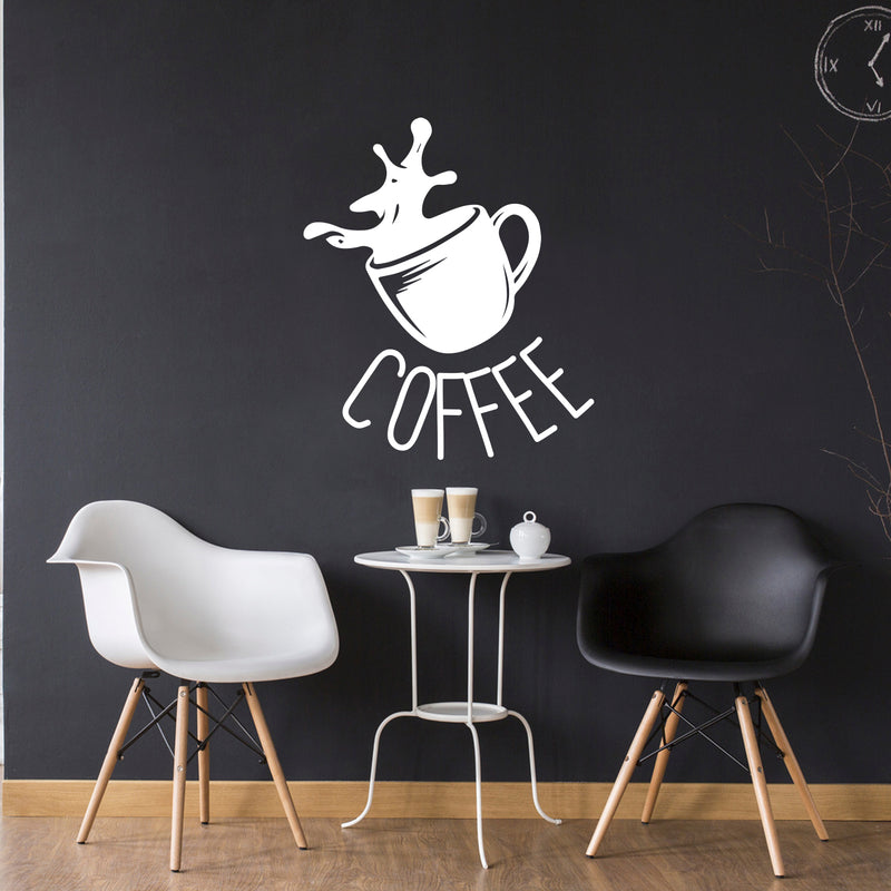 Coffee Cup Sign - Wall Art Decal 27" x 23" - Cafe Wall Decor - Peel Off Vinyl Stickers for Walls - Cute Vinyl Decal Decor - Coffee Lovers Gift - Coffee Wall Art Decoration - Kitchen Wall Decor (White) White 27" x 23"
