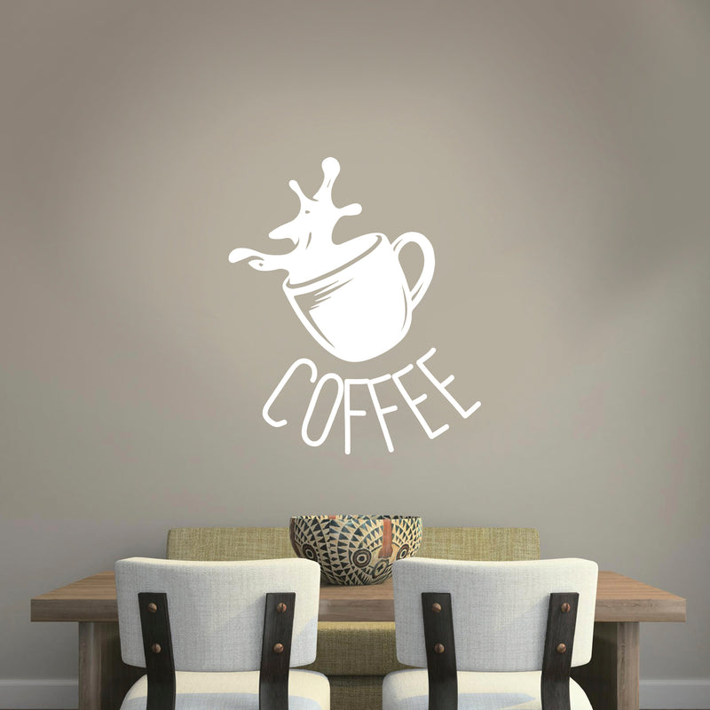 Coffee Cup Sign - Wall Art Decal 27" x 23" - Cafe Wall Decor - Peel Off Vinyl Stickers for Walls - Cute Vinyl Decal Decor - Coffee Lovers Gift - Coffee Wall Art Decoration - Kitchen Wall Decor (White) White 27" x 23" 2