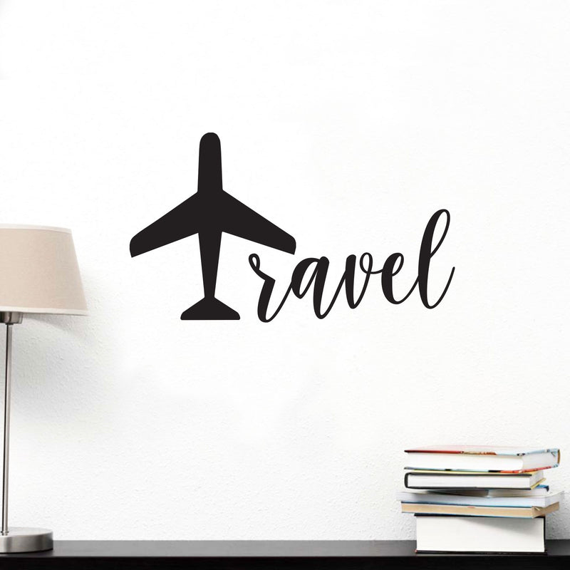 Travel Lettering - Inspirational Life Quotes - Wall Art Decal - 12" x 20" Decoration Vinyl Sticker - Bedroom Living Room Wall Decor - Apartment Wall Decoration - Airplane Peel Off Stickers Black 12" x 20"