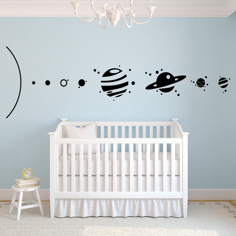 Solar System Outer Space Planets Vinyl Wall Art Stickers - 23" x 72" - Boys and Girls Bedroom Planet Vinyl Decals - Kids Universe Peel Off Stickers Decor - Educational Planets Wall Art for Classroom Black 23" x 72" 2