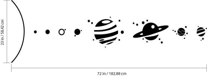 Solar System Outer Space Planets Vinyl Wall Art Stickers - 23" x 72" - Boys and Girls Bedroom Planet Vinyl Decals - Kids Universe Peel Off Stickers Decor - Educational Planets Wall Art for Classroom Black 23" x 72" 3