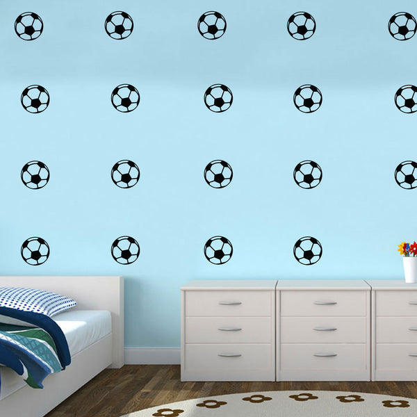 Pack of 25 Soccer Balls Vinyl Wall Art Decals - 1. each one - Bedroom Vinyl Wall Decor Stickers - Apartment Vinyl Decal Wall Decor - Kids Room Vinyl Wall Decals - Soccer Ball Pattern Vinyl