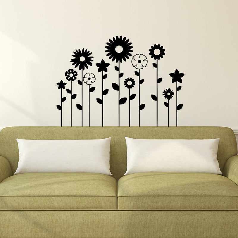 11 Pack of Beautiful Mixed Flowers Vinyl Wall Art Decal - 23" x 32" - Bedroom Living Room Wall Decoration - Apartment Vinyl Decal Wall Decor - Cute Floral Wall Decor Decals - Black (Black) Black 23" x 32"