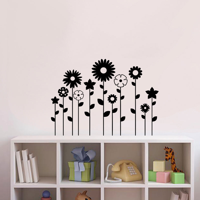 11 Pack of Beautiful Mixed Flowers Vinyl Wall Art Decal - 23" x 32" - Bedroom Living Room Wall Decoration - Apartment Vinyl Decal Wall Decor - Cute Floral Wall Decor Decals - Black (Black) Black 23" x 32" 2