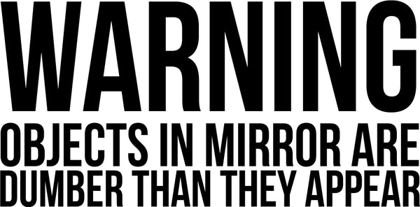 Warning Objects in Mirror are Dumber Than They Appear Sign - Art Decal - Funny Quotes Bathroom Art - Bedroom Vinyl Sticker Decals - Restroom Wall Decoration Vinyl (White)