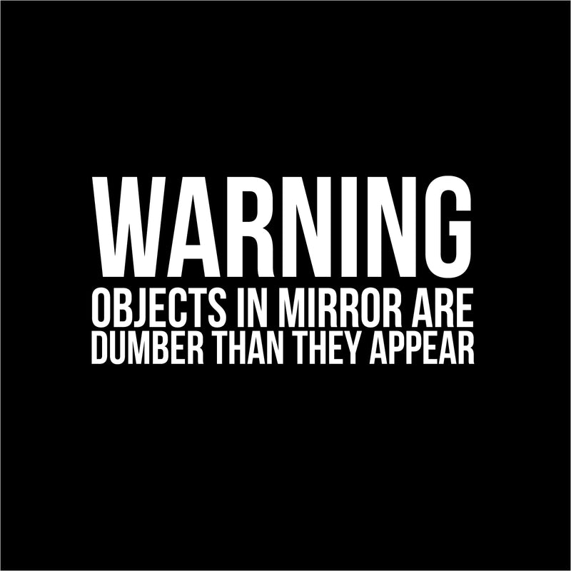 Warning Objects in Mirror are Dumber Than They Appear Sign - Art Decal - 7" x 14" - Funny Quotes Bathroom Art - Bedroom Vinyl Sticker Decals - Restroom Wall Decoration Vinyl (White) White 7" x 14" 4