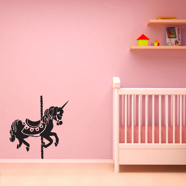 UNICORN CAROUSEL - Vinyl Wall Art Stickers - Unisex Childrens Bedroom Decals - Baby Nursery Room Unicorn Wall Decor Art
