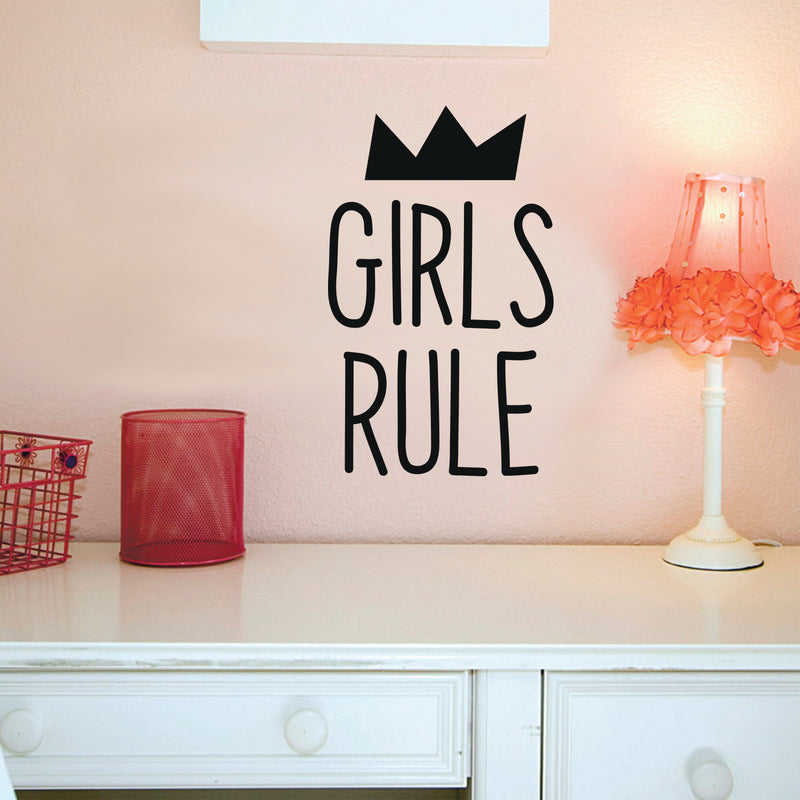 Cute Wall Decal for Girls Bedroom - Girls Rule - 28" x 17" - Vinyl Art Decals for Baby Nursery Room Wall Decor - Toddler Girl Bedroom Vinyl Stickers Decoration Black 28" x 17" 2