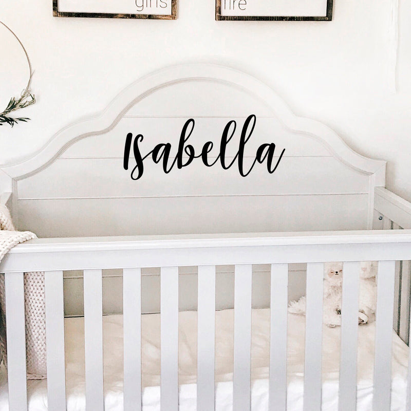 Vinyl Wall Art Decal Girls Custom Name - ’Isabella’ Custom Text Name - Girls Bedroom Vinyl Wall Decals - Cute Wall Art Decals for Baby Girl Nursery Room Decor (12" x 30"; Black Cursive)   2