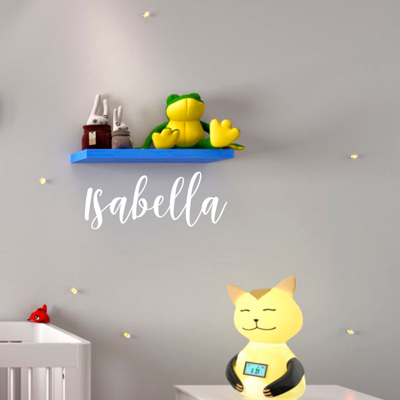 Vinyl Wall Art Decal Girls Custom Name - ’Isabella’ Custom Text Name - 12" x 30" - Girls Bedroom Vinyl Wall Decals - Cute Wall Art Decals for Baby Girl Nursery Room Decor (12" x 30"; White Cursive) White 12" x 30"